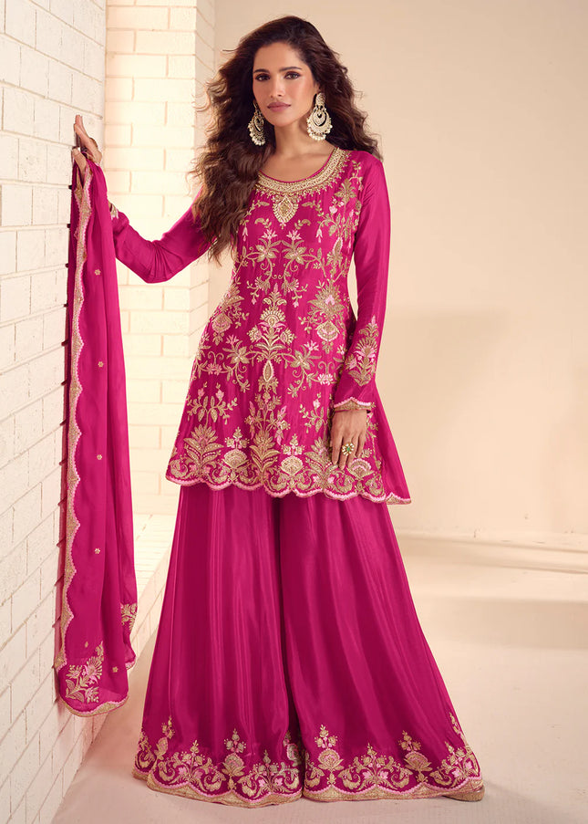 Pink Embroidered Sharara Suit