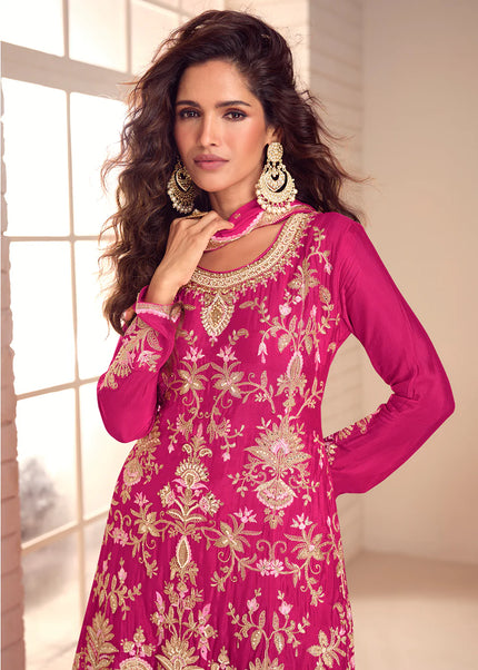Pink Embroidered Sharara Suit
