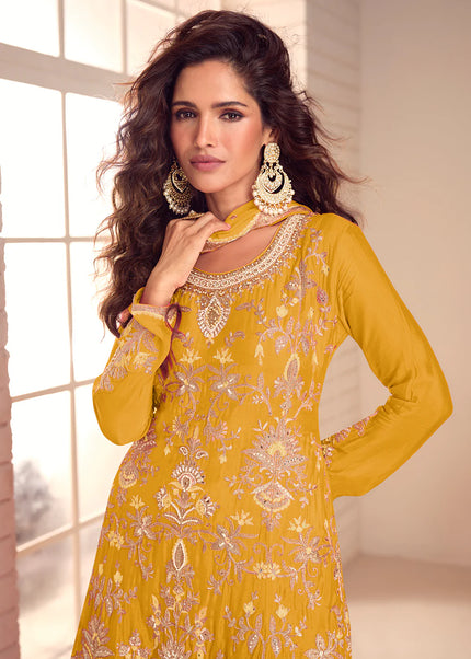 Yellow Embroidered Sharara Suit