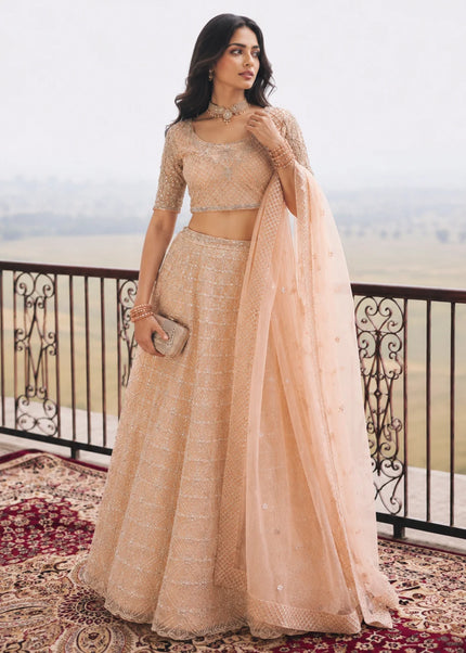 Peach Embroidered Lehenga choli