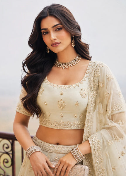 Cream Embroidered Lehenga choli