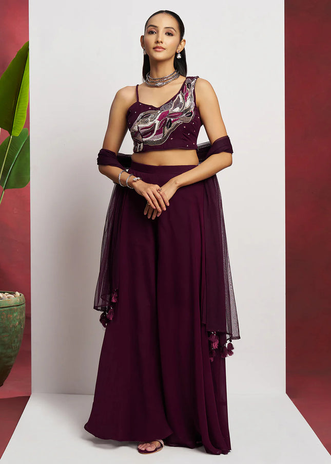 Purple Embellished Sharara Suit