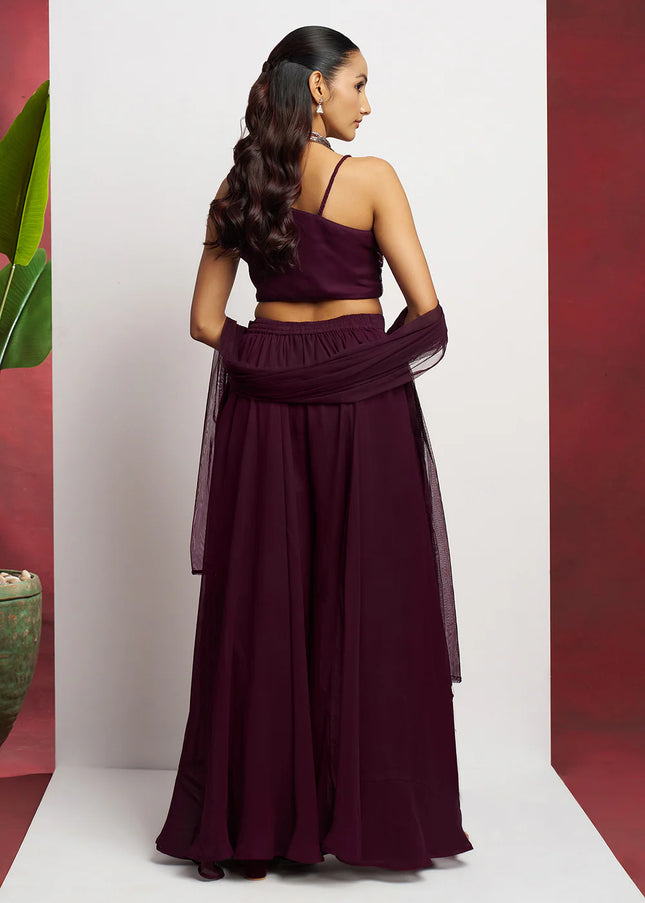 Purple Embellished Sharara Suit