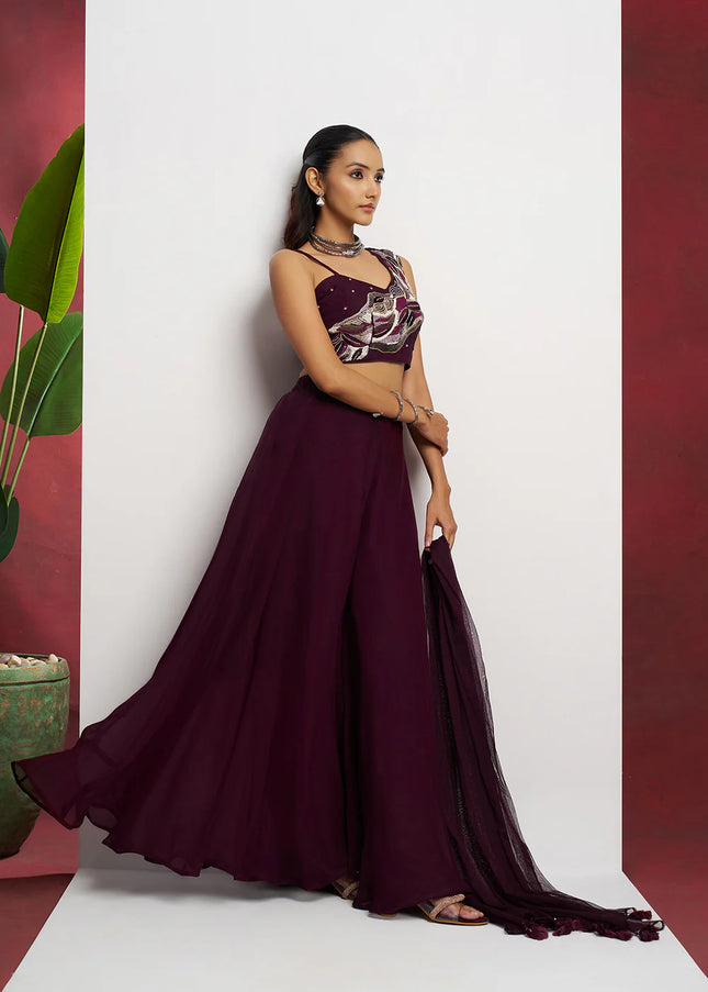Purple Embellished Sharara Suit
