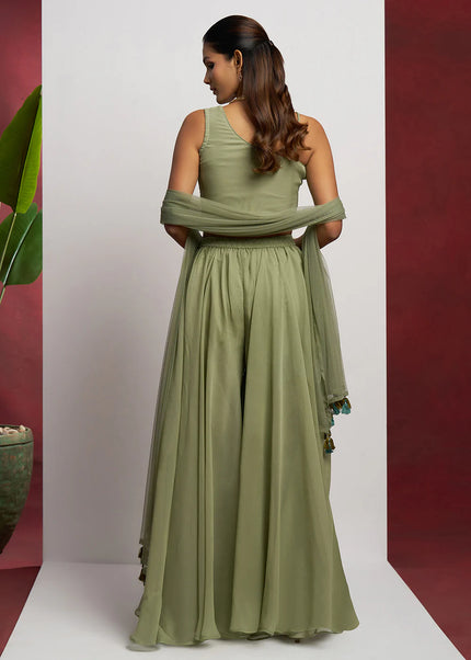 Green Embellished Sharara Suit