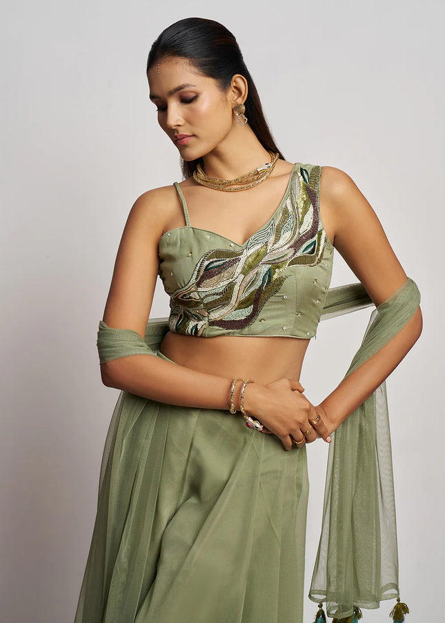 Green Embellished Sharara Suit