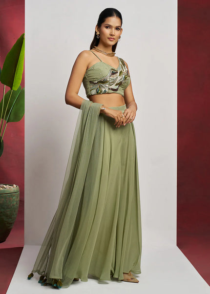 Green Embellished Sharara Suit