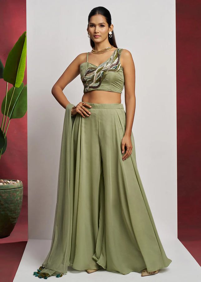 Green Embellished Sharara Suit