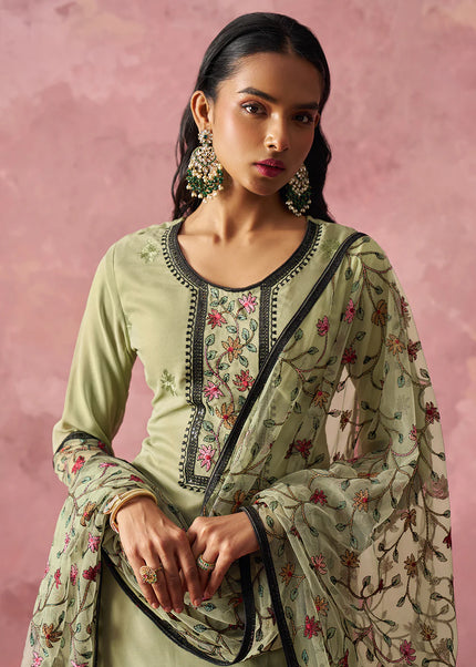 Green Embroidered Pant Suit