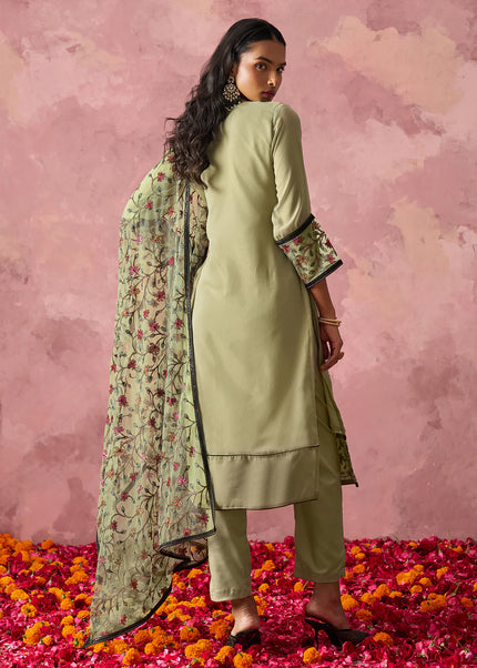 Green Embroidered Pant Suit