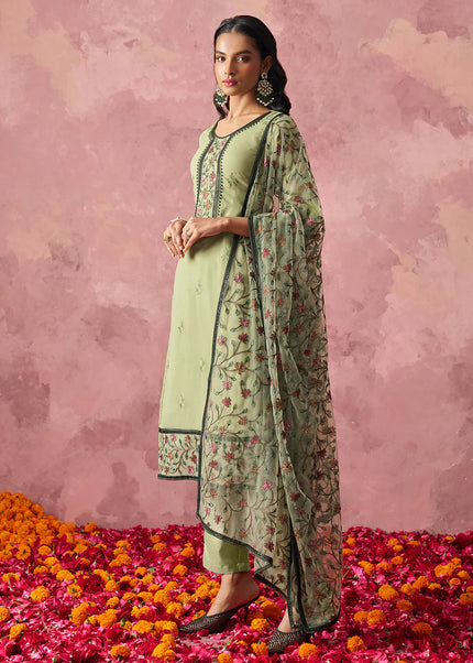 Green Embroidered Pant Suit