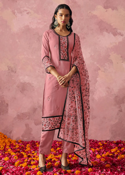 Pink Embroidered Pant Suit