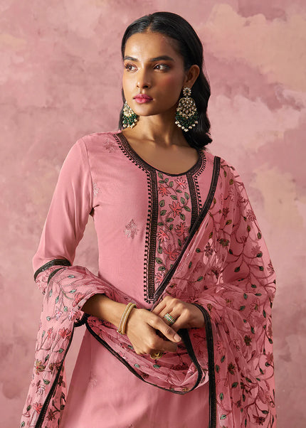 Pink Embroidered Pant Suit