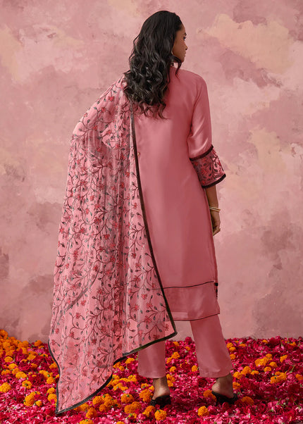 Pink Embroidered Pant Suit