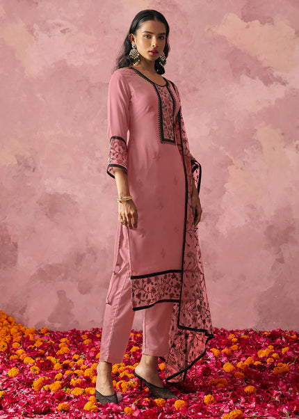 Pink Embroidered Pant Suit