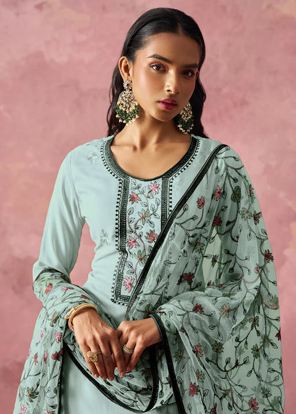 Sky Blue Embroidered Pant Suit