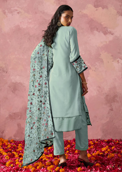 Sky Blue Embroidered Pant Suit