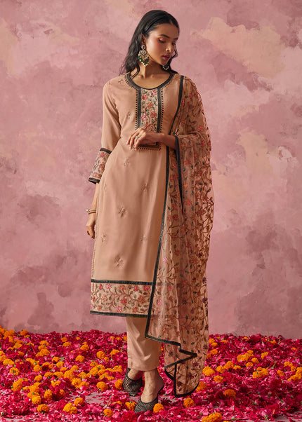 Peach Embroidered Pant Suit