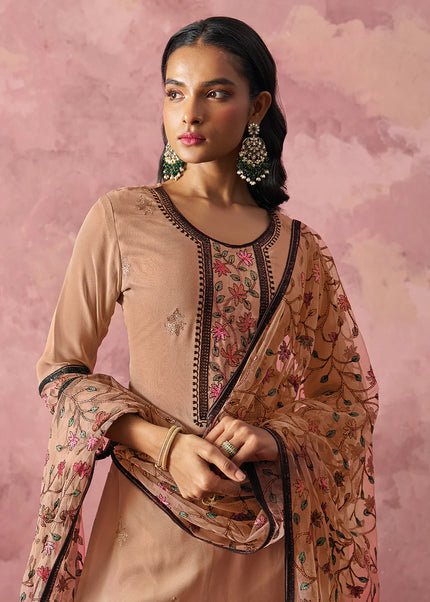 Peach Embroidered Pant Suit