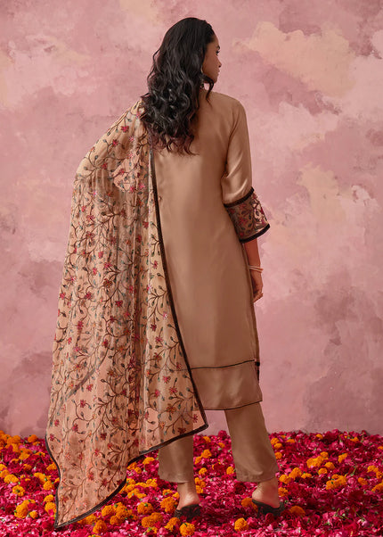 Peach Embroidered Pant Suit