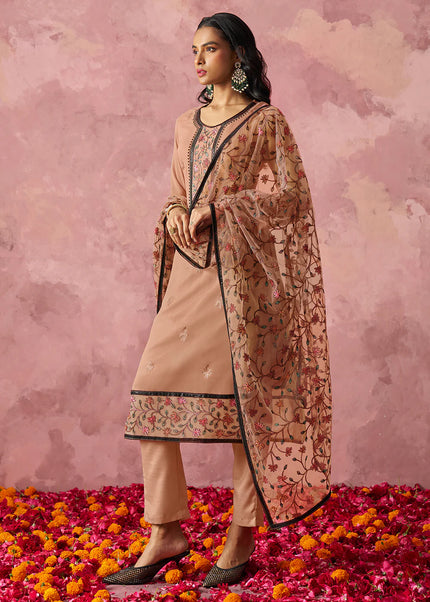 Peach Embroidered Pant Suit