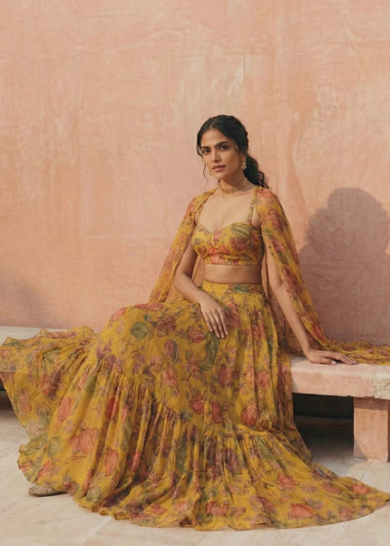 Yellow Embroidered Lehenga Choli