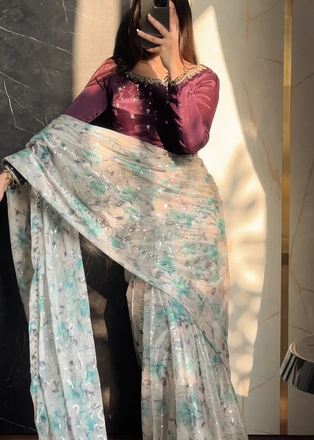 Najia Faisal | Pastel Bloom Saree