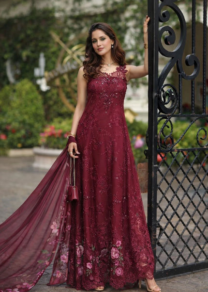 Noor By Saadia Asad | Noor Luxe Chikankari '26 - Bordeaux