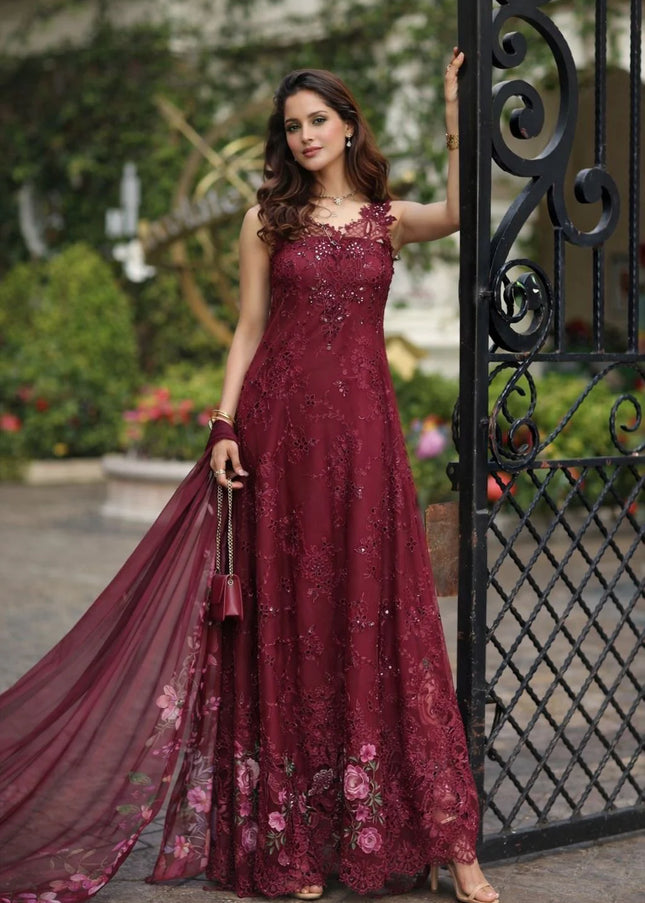 Noor By Saadia Asad | Noor Luxe Chikankari '26 - Bordeaux