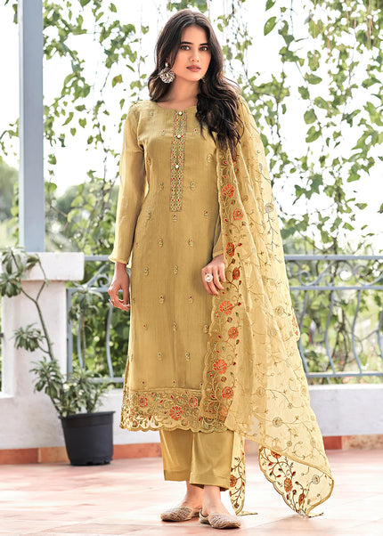 Mustard Embroidered Pant Suit