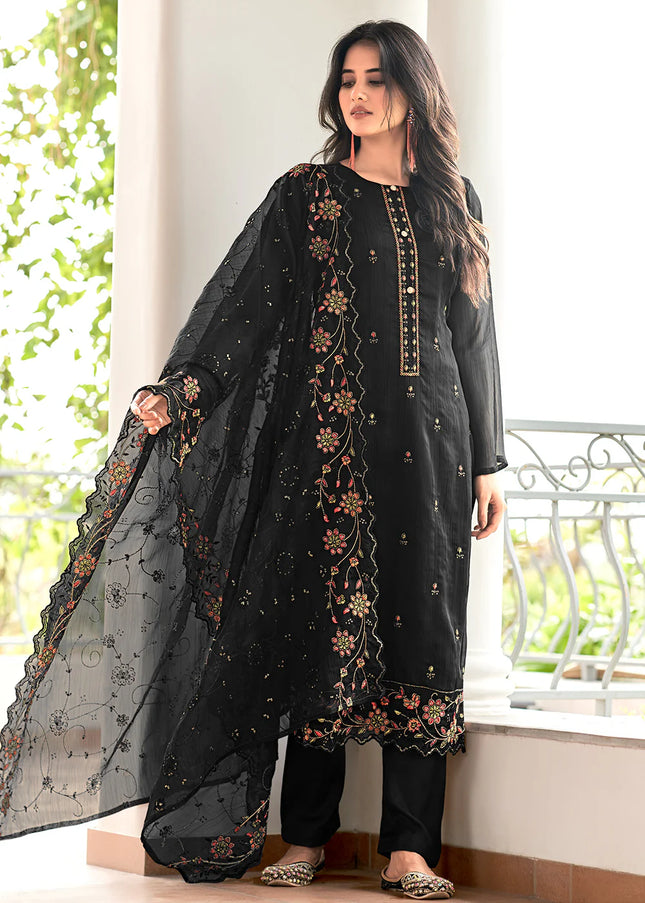 Black Embroidered Pant Suit