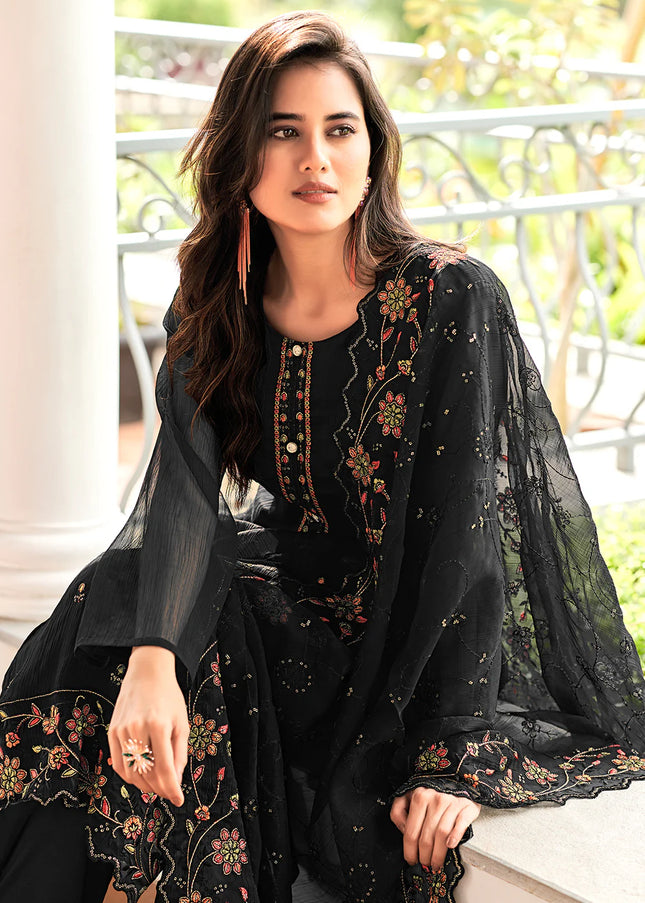 Black Embroidered Pant Suit