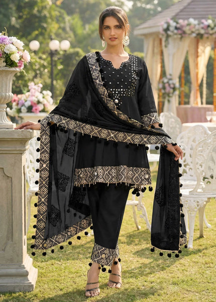 Black Embroidered Pant Style Suit