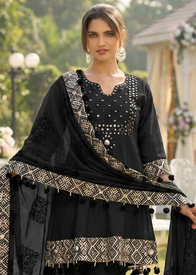 Black Embroidered Pant Style Suit