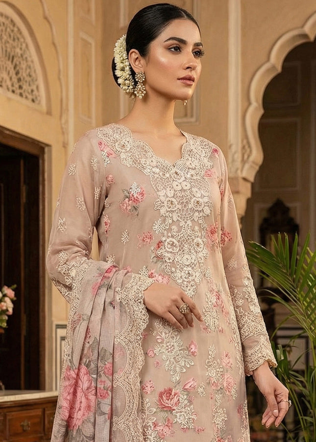 Beige Embroidered Pant Style Suit