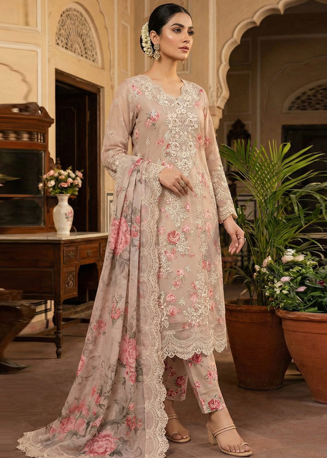 Beige Embroidered Pant Style Suit