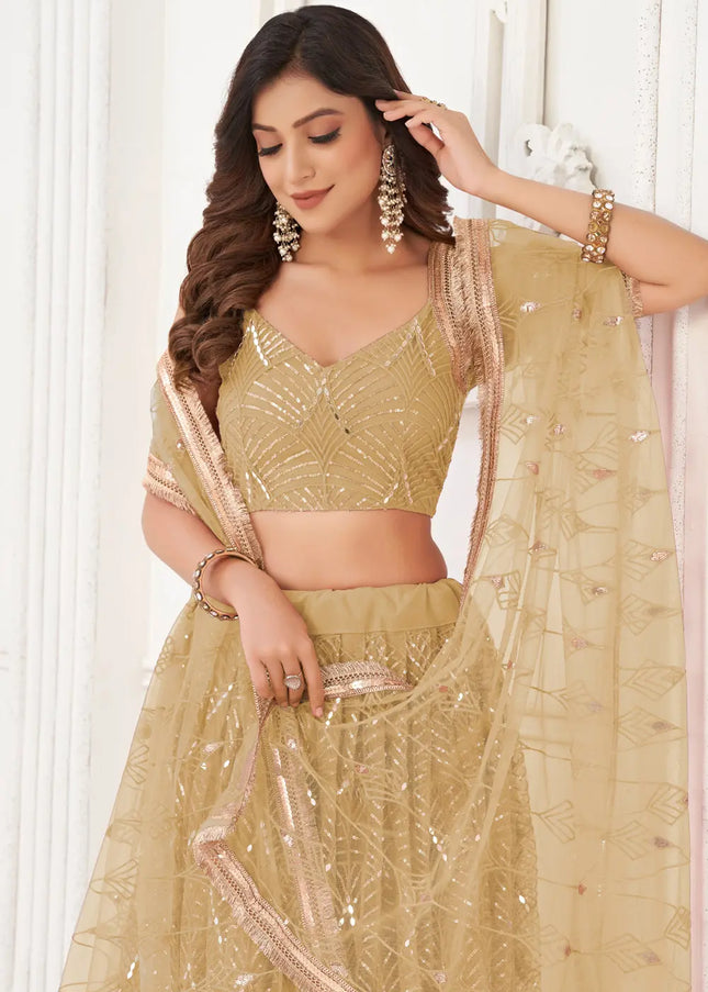 Beige Embroidered Lehenga Choli