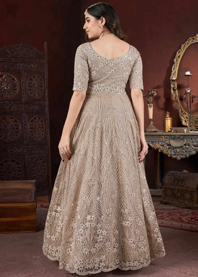 Beige Embroidered Anarkali Gown