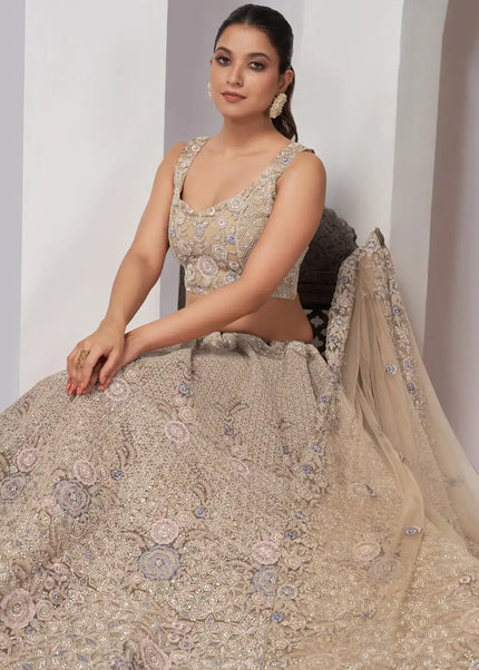 Beige Embroidered Wedding Lehenga Choli