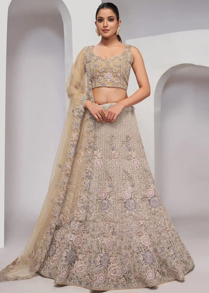 Beige Embroidered Wedding Lehenga Choli