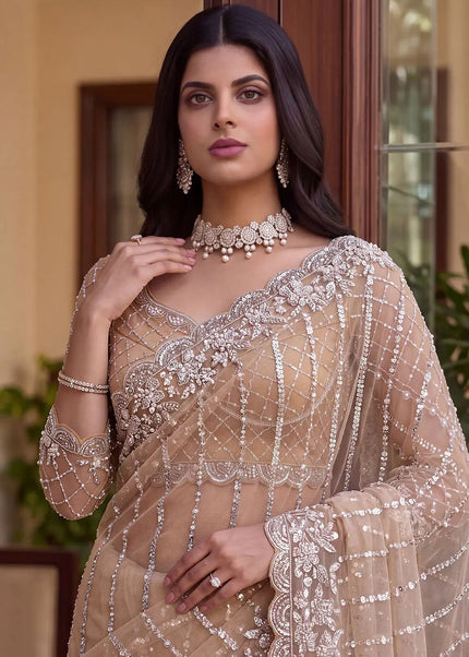 Beige Embroidered Saree