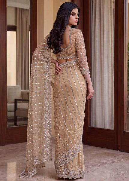 Beige Embroidered Saree