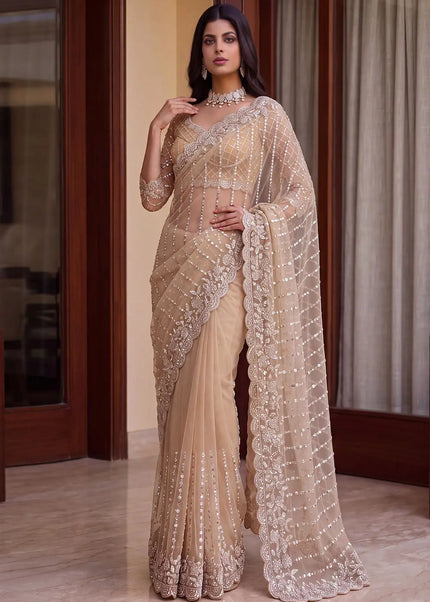 Beige Embroidered Saree
