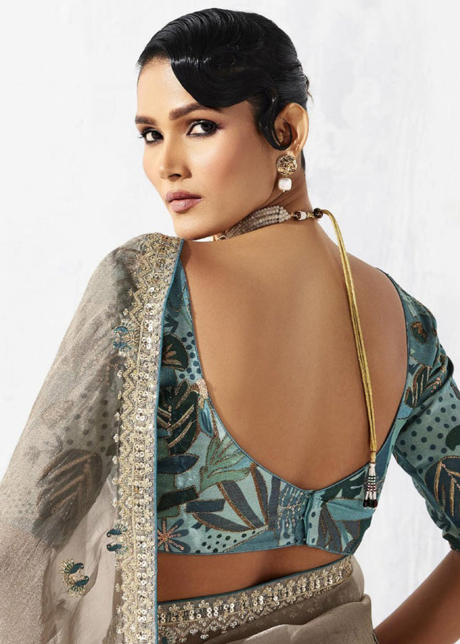 Beige Embroidered Festive Saree