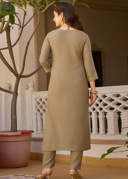 Beige Embroidered Pant Style Suit