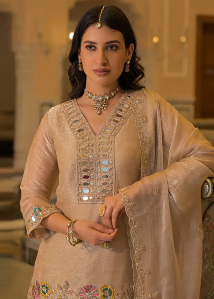 Crush Satin Embroidered Sharara Suit Series