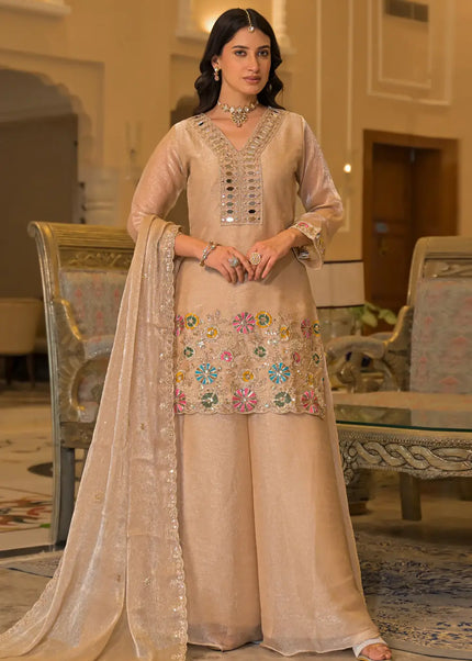 Crush Satin Embroidered Sharara Suit Series