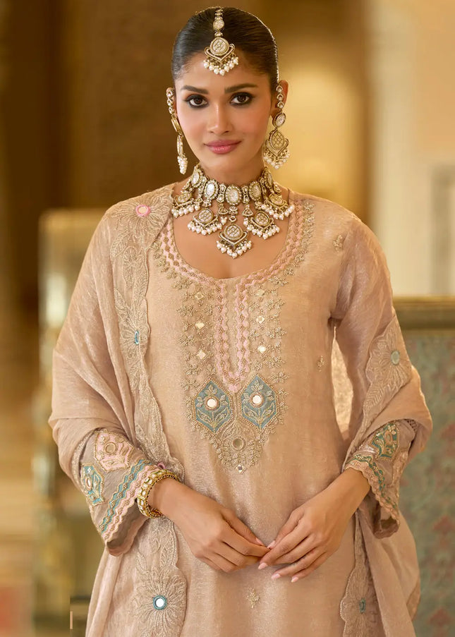 Crush Satin Embroidered Pant Style Suit Series