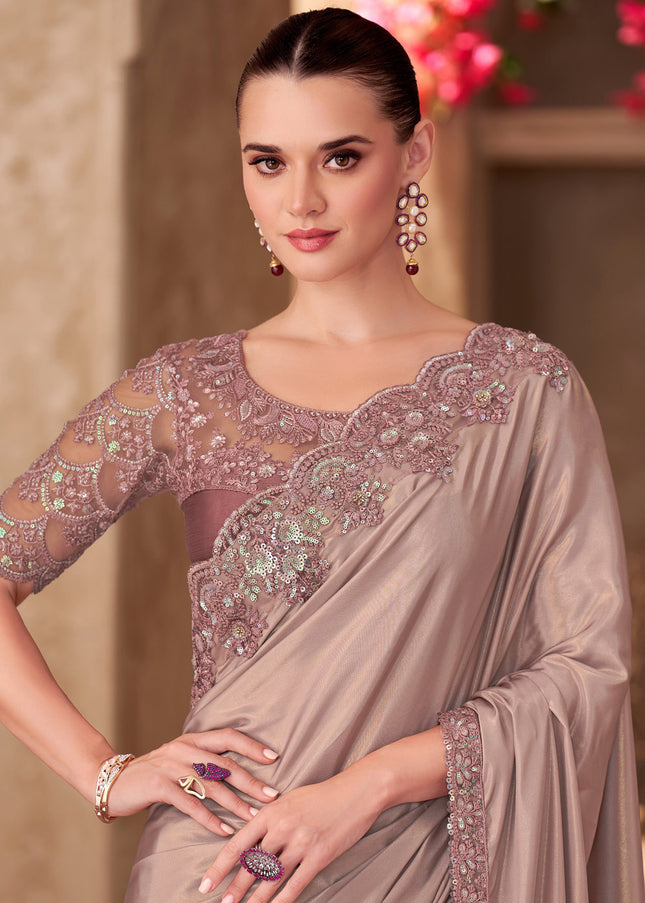Beige Embroidered Saree