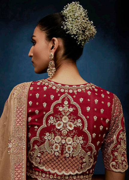Beige and Pink Embroidered Festive Saree